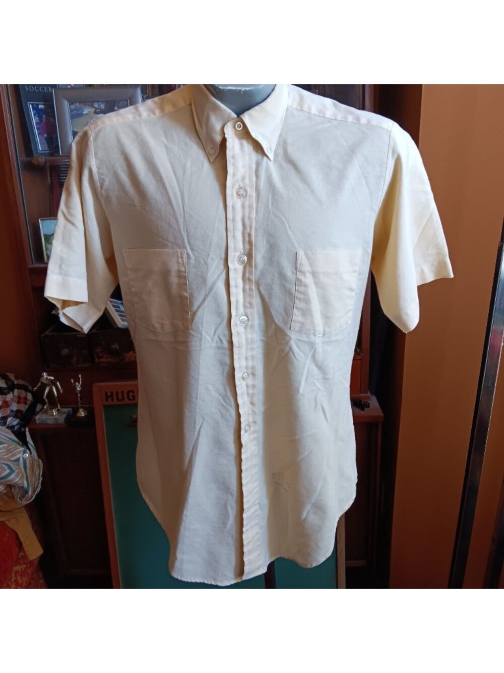Vintage 1970's Oxford Shirt Medium Sears Premiere Mens Short Sleeve Yellow USA